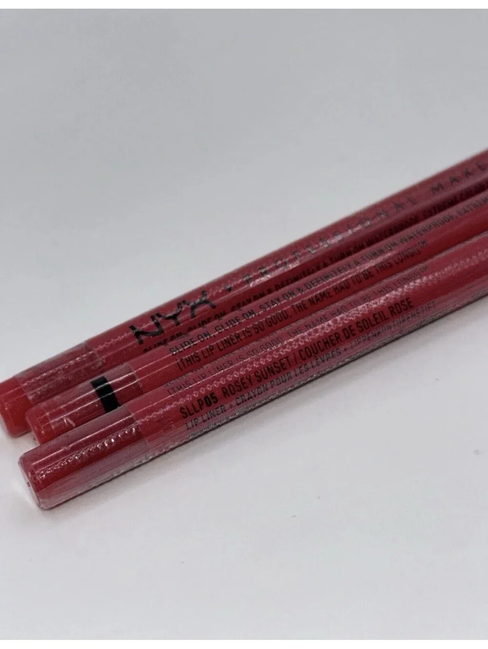 3 NYX Slide On Glide On Stay On Definitely A Turn On Lip Liner Rosey Sunset.